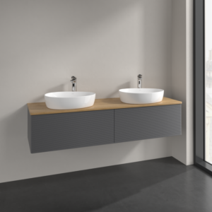 Villeroy und Boch Antao Waschtisch-Unterschrank K39151GK 160x36x50cm, Hahnlochbohrung, Waschbeckenplattenfarbe honey oak, anthracite matt lacquer