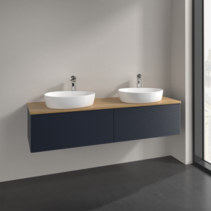 Villeroy und Boch Antao Waschtisch-Unterschrank K39151HG 160x36x50cm, Hahnlochbohrung, Waschbeckenplattenfarbe honey oak, midnight blue matt lacquer