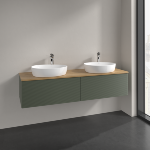 Villeroy und Boch Antao Waschtisch-Unterschrank K39151HL 160x36x50cm, Hahnlochbohrung, Waschbeckenplattenfarbe honey oak, leaf green matt lacquer