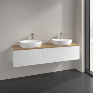 Villeroy et Boch Antao meuble sous-vasque K39151MT 160x36x50cm, trou pour robinetterie, plan de vasque couleur chêne miel, laqué blanc mat