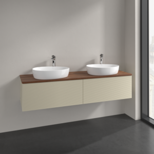 Villeroy et Boch Antao meuble sous-vasque K39152HJ 160x36x50cm, trou pour robinetterie, plaque de lavabo couleur noyer chaud, laque mate gris soie