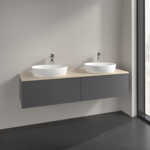 Villeroy und Boch Antao Waschtisch-Unterschrank K39153GK 160x36x50cm, Hahnlochbohrung, Waschbeckenplattenfarbe botticino, anthracite matt lacquer
