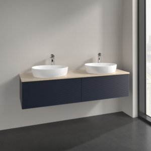 Villeroy et Boch Antao meuble sous-vasque K39153HG 160x36x50cm, trou pour robinetterie, plaque de lavabo couleur botticino, laqué mat bleu nuit