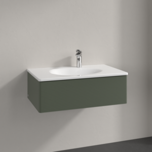 Villeroy et Boch Antao meuble sous-vasque L01100HL 78,8x25,6x49,6cm, avec structure frontale, laqué mat vert feuille, avec éclairage