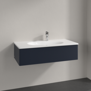Villeroy et Boch Antao meuble sous-vasque L02100HG 98,8x25,6x49,3cm, avec structure frontale, laqué mat bleu nuit, avec éclairage