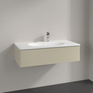 Villeroy und Boch Antao Waschtisch-Unterschrank L02100HJ 98,8x25,6x49,3cm, mit Frontstruktur, silk grey matt lacquer, mit Beleuchtung