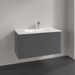 Villeroy und Boch Antao Waschtisch-Unterschrank L05100GK 98,8x50,4x49,6cm, mit Frontstruktur, anthracite matt lacquer, mit Beleuchtung