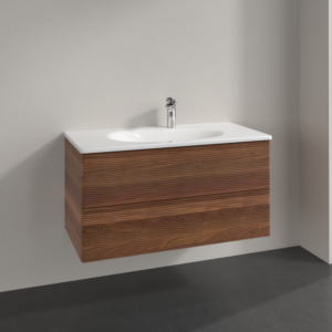 Villeroy und Boch Antao Waschtisch-Unterschrank L05100HM 98,8x50,4x49,6cm, mit Frontstruktur, warm walnut, mit Beleuchtung