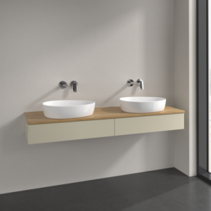 Villeroy und Boch Antao Waschtisch-Unterschrank L17011HJ 160x19x50cm, Waschbeckenplattenfarbe honey oak, silk grey matt lacquer, Mit Beleuchtung