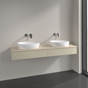 Villeroy and Boch Antao vanity unit L17013HJ 160x19x50cm, washbasin top colour botticino, silk grey matt lacquer, with lighting