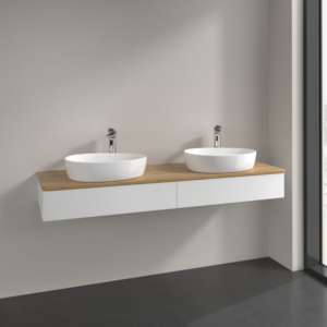 Villeroy und Boch Antao Waschtisch-Unterschrank L17051MT 160x19x50cm, Hahnlochbohrung, Waschbeckenplattenfarbe honey oak, white matt lacquer, Mit Beleuchtung