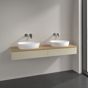 Villeroy und Boch Antao Waschtisch-Unterschrank L17111HJ 160x19x50cm, Waschbeckenplattenfarbe honey oak, silk grey matt lacquer, Mit Beleuchtung