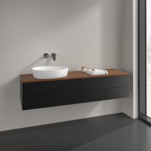 Villeroy and Boch Antao vanity unit L26012PD 160x36x50cm, washbasin top colour warm walnut, black matt lacquer, with lighting