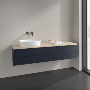 Villeroy and Boch Antao vanity unit L26013HG 160x36x50cm, washbasin top colour botticino, midnight blue matt lacquer, with lighting