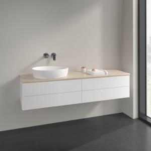 Villeroy and Boch Antao vanity unit L26013MT 160x36x50cm, washbasin top colour botticino, white matt lacquer, with lighting