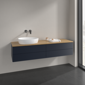 Villeroy and Boch Antao vanity unit L26111HG 160x36x50cm, washbasin top colour honey oak, midnight blue matt lacquer, with lighting