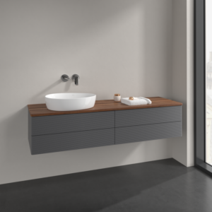Villeroy et Boch Antao meuble sous-vasque L26112GK 160x36x50cm, plaque de lavabo couleur noyer chaud, laqué mat anthracite, avec éclairage