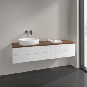 Villeroy et Boch Antao meuble sous-vasque L26112MT 160x36x50cm, plaque de lavabo couleur noyer chaud, laqué blanc mat, avec éclairage