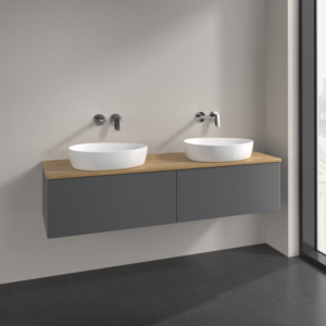 Villeroy und Boch Antao Waschtisch-Unterschrank L39011GK 160x36x50cm, Waschbeckenplattenfarbe honey oak, anthracite matt lacquer, Mit Beleuchtung