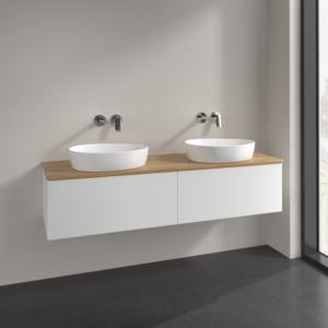 Villeroy und Boch Antao Waschtisch-Unterschrank L39011MT 160x36x50cm, Waschbeckenplattenfarbe honey oak, white matt lacquer, Mit Beleuchtung
