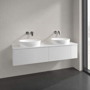 Villeroy et Boch Antao meuble sous-vasque L39050GF 160x36x50cm, trou pour robinetterie, plaque de lavabo laquée couleur, laqué blanc brillant, avec éclairage
