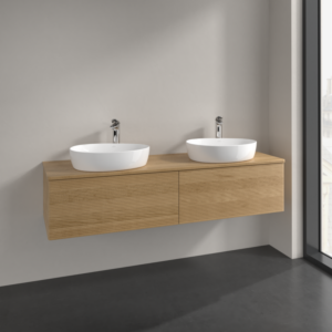 Villeroy und Boch Antao Waschtisch-Unterschrank L39151HN mit Beleuchtung, 160x36x50cm, Hahnlochbohrung, Waschbeckenplattenfarbe honey oak, honey oak