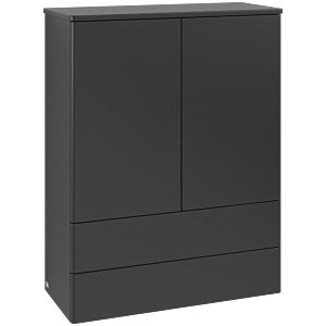 Villeroy &amp; Boch Antao Highboard L47000PD with lighting, 2 doors, 814 x 1039 x 356 mm, smooth front, Black Matt Lacquer / Black Matt Lacquer