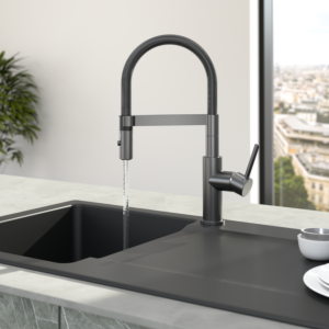 Villeroy &amp; Boch Steel Expert Compact kitchen tap 92730005 5.4 l/min, diverter jet/spray, stainless steel, anthracite matt