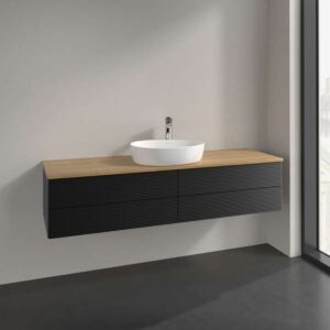 Meuble vasque Villeroy &amp; Boch Antao K25111PD 160 x 36 x 50 cm, plan vasque couleur chêne miel, laque noire mate