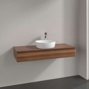 Villeroy und Boch Antao Waschtisch-Unterschrank L10012HM mit Beleuchtung, 1 Auszug, 1200 x 190 x 500 mm, Front ohne Struktur, Warm Walnut / Warm Walnut