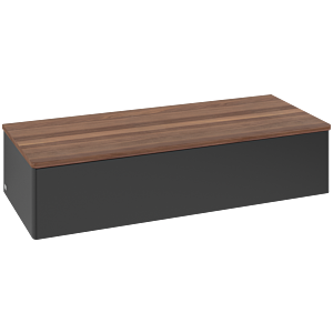 Villeroy und Boch Antao Sideboard L41002PD mit Beleuchtung, 1 Auszug, 1200 x 268 x 500 mm, Front ohne Struktur, Black Matt Lacquer / Warm Walnut