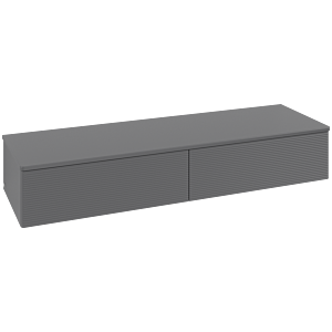 Buffet Villeroy &amp; Boch Antao L42100GK avec éclairage, 2 tiroirs, 1600 x 268 x 500 mm, façade texturée, laque anthracite mate.