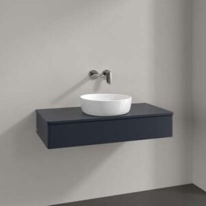 Villeroy &amp; Boch Antao vanity unit L09050HG with lighting, 1 drawer, 1000 x 190 x 500 mm, smooth front, Midnight Blue Matt Lacquer / Midnight Blue Matt Lacquer