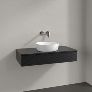 Villeroy und Boch Antao Waschtisch-Unterschrank K09150PD 100x19x50cm, Hahnloch, Waschbeckenplattenfarbe Lack, black matt lacquer