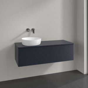 Meuble vasque Villeroy &amp; Boch Antao L33150HG avec éclairage, 1 tiroir, 1200 x 360 x 500 mm, façade texturée, laque mate bleu nuit.