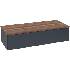 Villeroy und Boch Antao Sideboard L41002HG mit Beleuchtung, 1 Auszug, 1200 x 268 x 500 mm, Front ohne Struktur, Midnight Blue Matt Lacquer / Warm Walnut