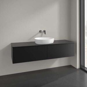 Villeroy und Boch Antao Waschtisch-Unterschrank L36050PD mit Beleuchtung, 2 Auszüge, 1600 x 360 x 500 mm, Front ohne Struktur, Black Matt Lacquer / Black Matt Lacquer