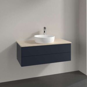 Villeroy und Boch Antao Waschtisch-Unterschrank L20053HG mit Beleuchtung, 2 Auszüge, 1000 x 360 x 500 mm, Front ohne Struktur, Midnight Blue Matt Lacquer / Botticino