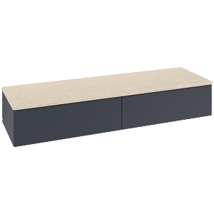 Villeroy &amp; Boch Antao Sideboard L42103HG with lighting, 2 drawers, 1600 x 268 x 500 mm, textured front, Midnight Blue Matt Lacquer / Botticino