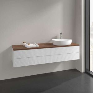 Villeroy &amp; Boch Antao vanity unit L27112GF with lighting, 4 drawers, 1600 x 360 x 500 mm, textured front, Glossy White Lacquer / Warm Walnut