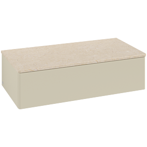 Villeroy und Boch Antao Waschtisch-Unterschrank L40003HJ mit Beleuchtung, 1 Auszug, 1000 x 268 x 500 mm, Front ohne Struktur, Silk Grey Matt Lacquer / Botticino