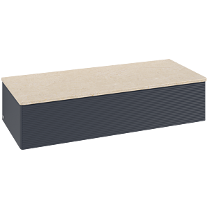 Villeroy und Boch Antao Sideboard L41103HG mit Beleuchtung, 1 Auszug, 1200 x 268 x 500 mm, Front mit Struktur, Midnight Blue Matt Lacquer / Botticino