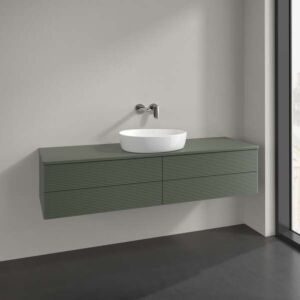 Villeroy und Boch Antao Waschtisch-Unterschrank L25150HL mit Beleuchtung, 4 Auszüge, 1600 x 360 x 500 mm, Front mit Struktur, Leaf Green Matt Lacquer / Leaf Green Matt Lacquer
