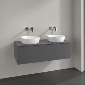 Meuble vasque Villeroy &amp; Boch Antao L35050GK avec éclairage, 1 tiroir, 1200 x 360 x 500 mm, façade lisse, laque anthracite mate.