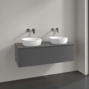 Villeroy &amp; Boch Antao vanity unit L35150GK with lighting, 1 drawer, 1200 x 360 x 500 mm, textured front, Anthracite Matt Lacquer / Anthracite Matt Lacquer