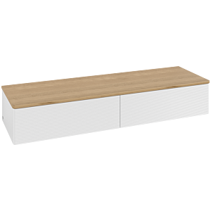 Villeroy und Boch Antao Sideboard L42101GF mit Beleuchtung, 2 Auszüge, 1600 x 268 x 500 mm, Front mit Struktur, Glossy White Lacquer / Honey Oak