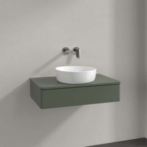 Villeroy und Boch Antao Waschtisch-Unterschrank K08050HL 80x19x50cm, Hahnloch, Waschbeckenplattenfarbe Lack, leaf green matt lacquer