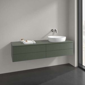 Villeroy &amp; Boch Antao vanity unit K27150HL 160x36x50cm, tap hole, washbasin top color: leaf green matt lacquer