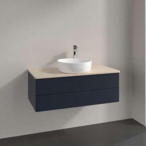 Villeroy &amp; Boch Antao vanity unit K20153HG 100x36x50cm, tap hole, washbasin top color botticino, midnight blue matt lacquer