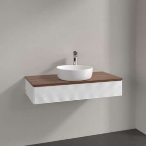 Villeroy und Boch Antao Waschtisch-Unterschrank L09112MT mit Beleuchtung, 1 Auszug, 1000 x 190 x 500 mm, Front mit Struktur, White Matt Lacquer / Warm Walnut